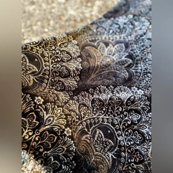 Reverof black velvet paisley print flare fitted pants XS - Picture 12 of 12